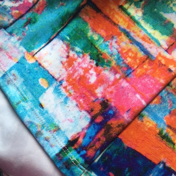 Vibrant, Multi-Color, Abstract Patchwork Karen Kane Short Sleeve Shirt - Picture 5 of 5